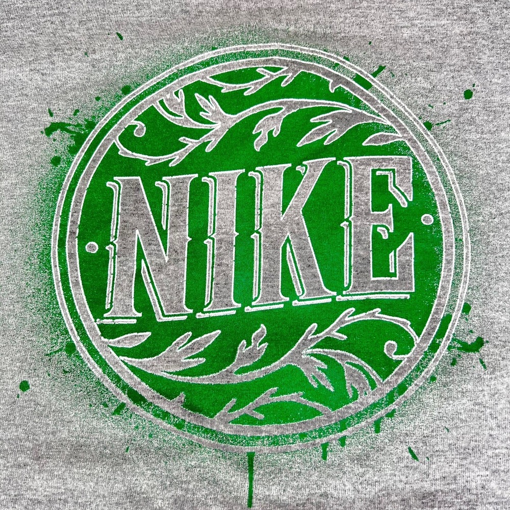 Vintage Nike Shirt Y2K Gray Men's XL Spray Paint Paisley Green Logo